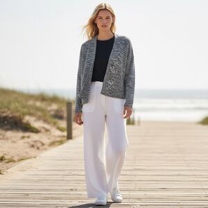 Eileen Fisher Linen Open Front Cardigan size L gray coastal Beachy resort